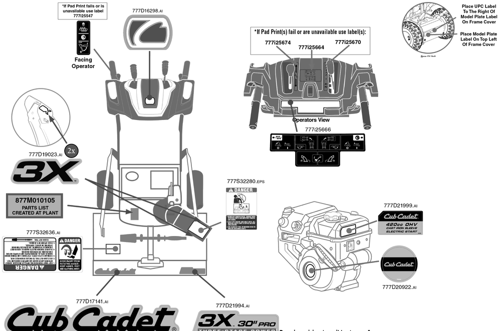 Label Map Diagram and Parts List for 3X30-INCHPRO (31AH8EVU710)(2018) Cub Cadet Snow Blower
